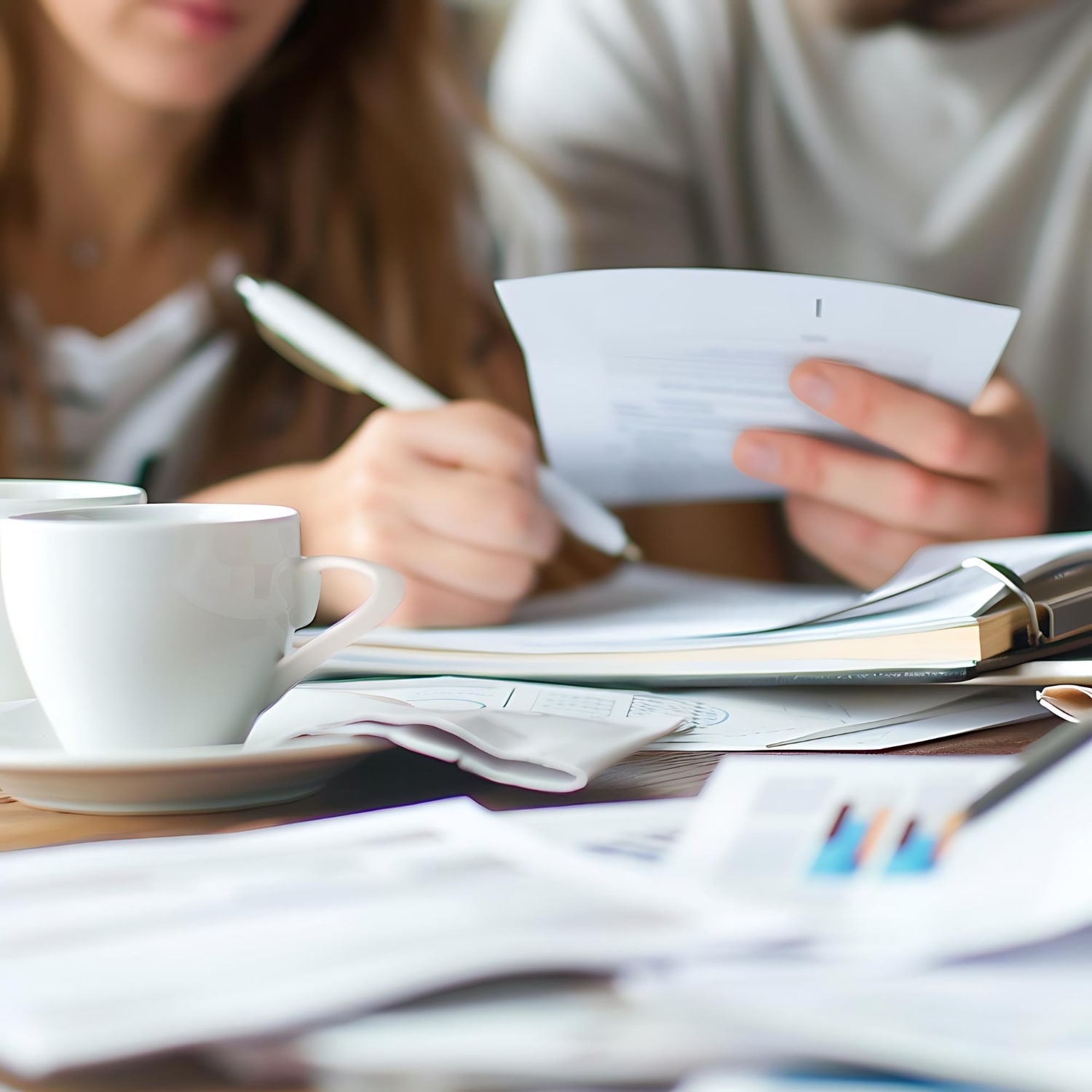 Para analizująca dokumenty finansowe przy stole – wsparcie księgowe biura rachunkowego SimpleTax